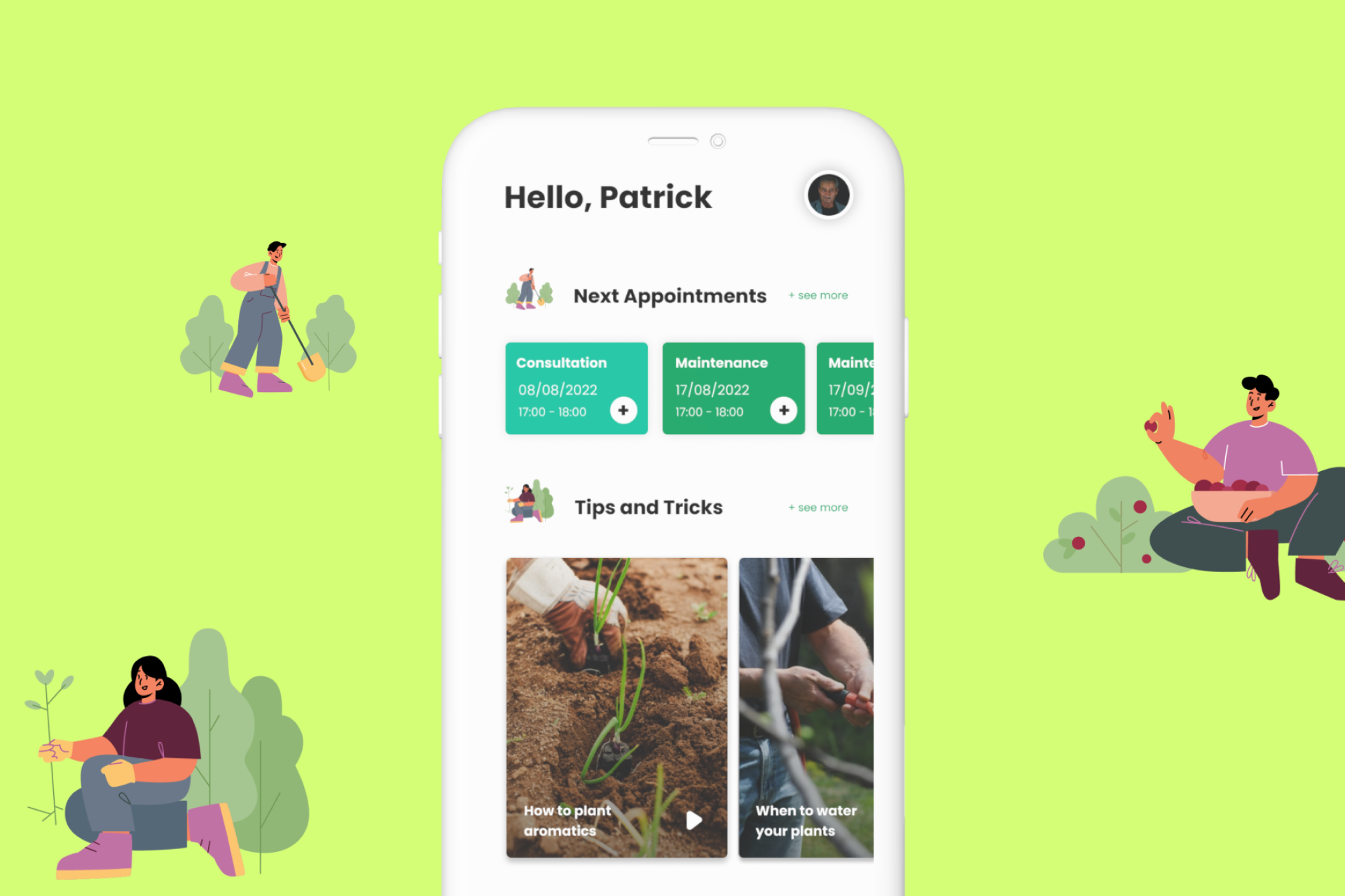 Mobile mockup of Brussels Garden's app main page