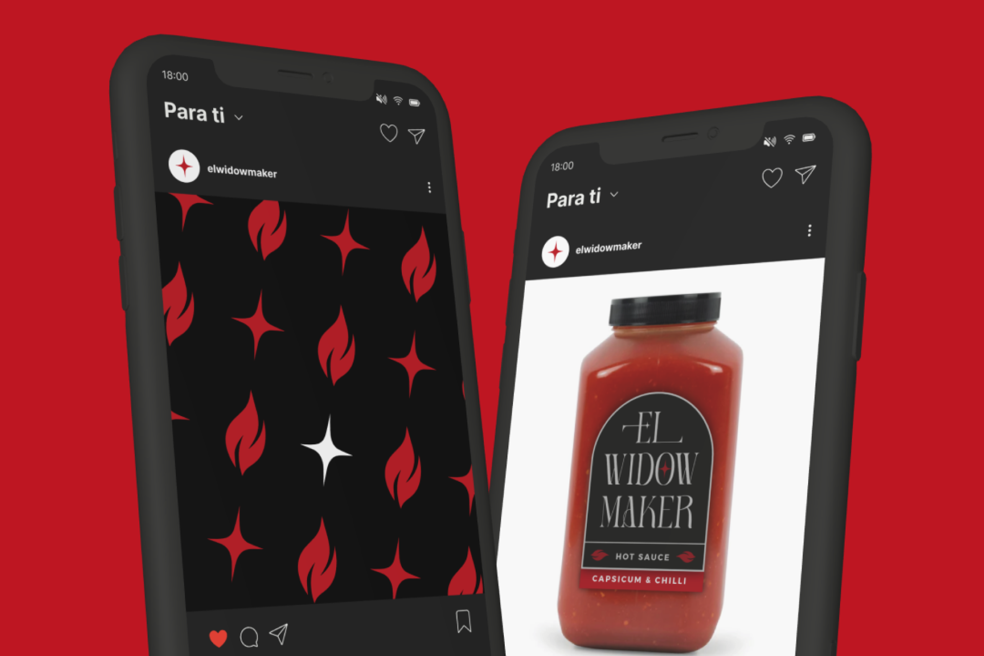 Mockup of two mobiles with social media from El Widow Maker