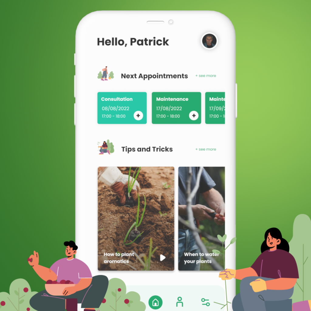 Mockup da aplicação mobile Brussels Garden