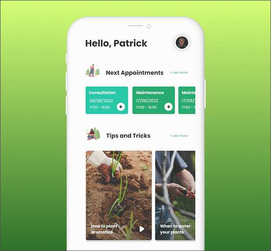 Mockup da app Brussels Garden